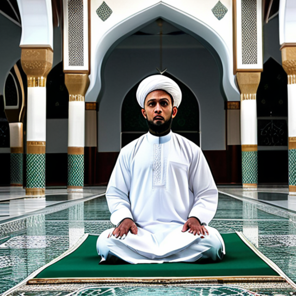 Prompt 1: A professional Imam in modest religious attire, leading prayers in a beautifully decorated mosque, fully clothed, appropriate content, safe for work, perfect anatomy, natural proportions, professional photography, high quality.