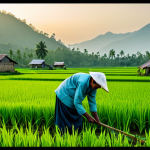 **

"A hardworking farmer, fully clothed in modest work attire, tending to a lush green rice paddy field during sunrise. Appropriate content, safe for work. The scene showcases perfect anatomy, correct proportions, and a natural pose. The background features distant mountains and a traditional Bengali farmhouse. Professional photography, high quality."

**