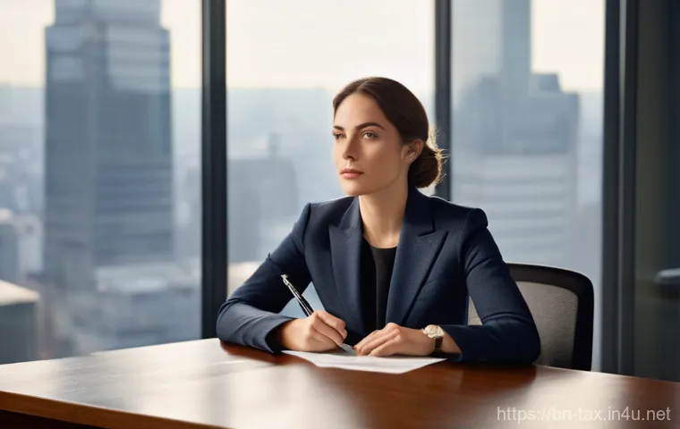 증여세 신고 시 유의사항 - A discerning young professional woman in her early 30s, dressed in a sophisticated yet understated b...