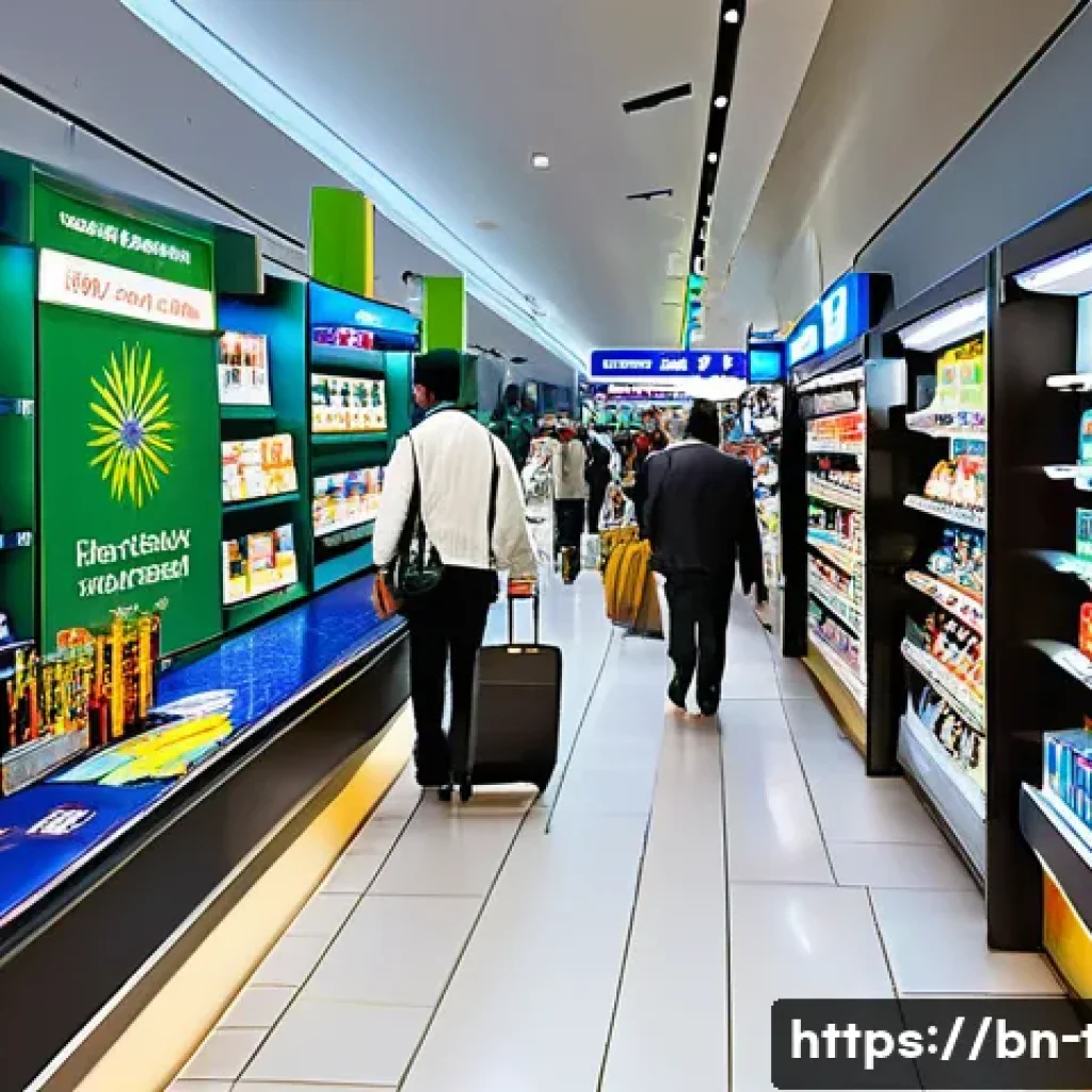 해외 여행자 면세 기준 - A bustling international airport duty-free shopping area filled with diverse travelers from differen...