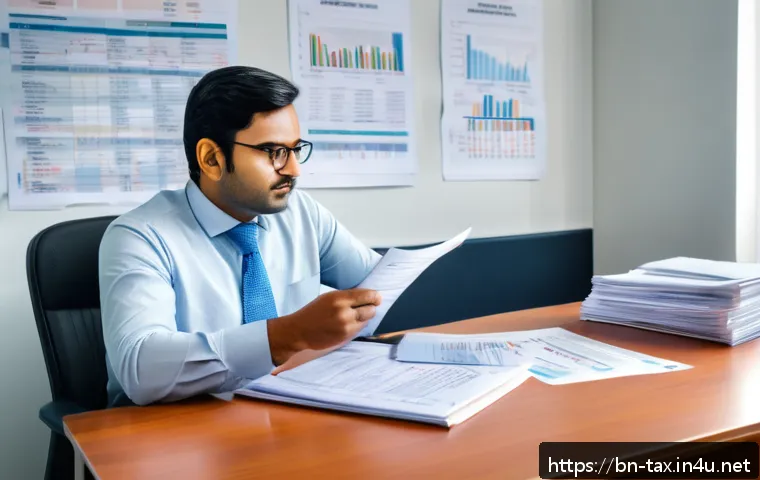 근로소득 간이세액표 - A professional Bengali man in formal office attire sitting at a desk with a laptop and documents, ca...
